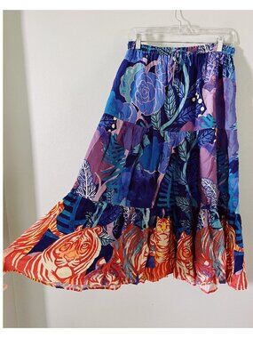 NWT Anthropologie Sz SP Cecilia Pettersson Bea Tiered Tropical Tiger Print Skirt